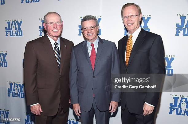 New York Giants head coach Tom Coughlin, event honoree Alfred F. Kelly, Jr. And New York Giants President and CEO, John Mara attend the 2014 Tom...