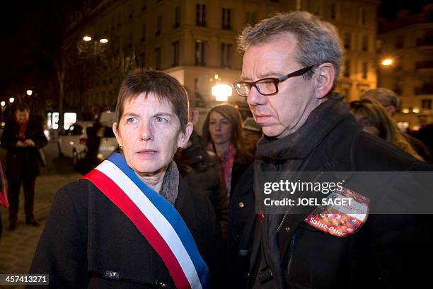 Mayor of Saint-Ouen Jacqueline Rouillon attends a demonstration by local residents on December 17, 2013 to denounce drug trafficking in Saint-Ouen,...