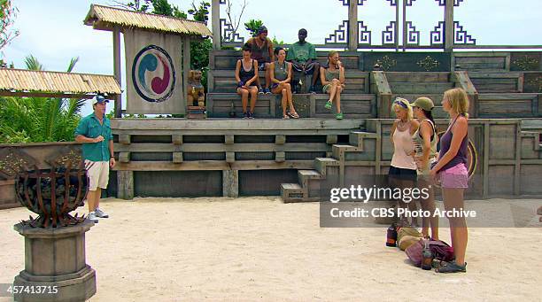 Out On A Limb" - Jeff Probst addresses Tina Wesson, Laura Morett and Katie Collins during the thirteenth episode of SURVIVOR: BLOOD VS. WATER,...