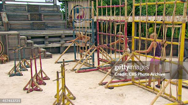 Out On A Limb" - Tina Wesson, Laura Morett, and Katie Collins compete in the Redemption Challenge during the thirteenth episode of SURVIVOR: BLOOD...