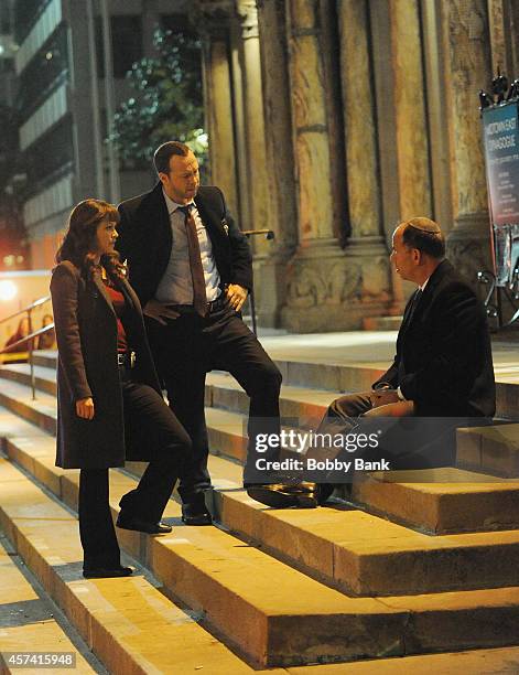 Donnie Wahlberg and Marisa Ramirez on the set of "Blue Bloods" on October 17, 2014 in New York City.