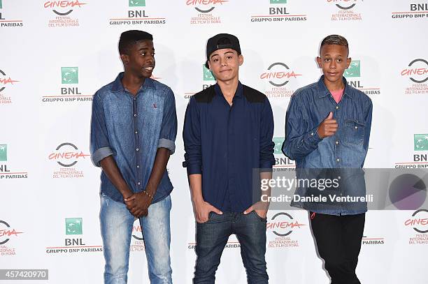 Rickson Tevez, Gabriel Weinstein and Eduardo Luis attend 'Trash' Photocall during The 9th Rome Film Festival at Auditorium Parco Della Musica on...