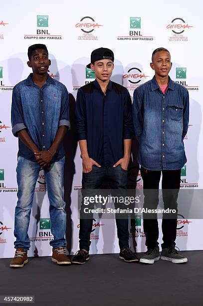 Rickson Tevez, Gabriel Weinstein and Eduardo Luis attend 'Trash' Photocall during The 9th Rome Film Festival at Auditorium Parco Della Musica on...