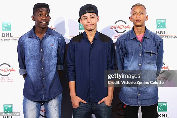 Rickson Tevez, Gabriel Weinstein and Eduardo Luis attend 'Trash' Photocall during The 9th Rome Film Festival at Auditorium Parco Della Musica on...