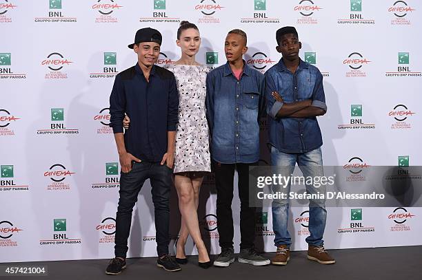 Gabriel Weinstein, Rooney Mara, Eduardo Luis and Rickson Tevez attend 'Trash' Photocall during The 9th Rome Film Festival at Auditorium Parco Della...