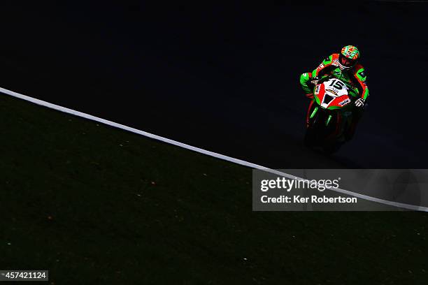 Ben Wilson of Great Britain and Gearlink Kawasaki rides during round 12 of the British Superbike Championship at Brands Hatch on October 18, 2014 in...