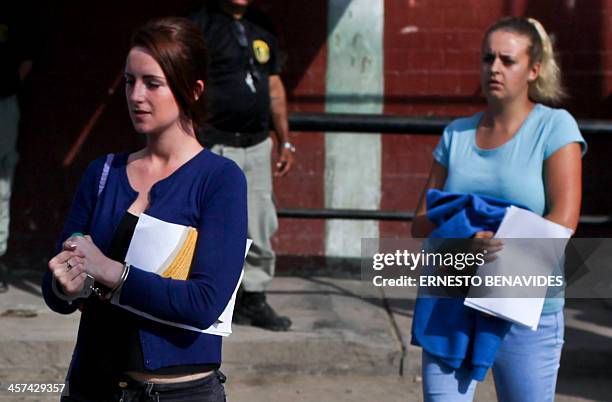 Briton Melissa Reid , and Irish Michaella McCollum, leave the Sarita Colonia courtroom after being sentenced to six years and eight months prision,...