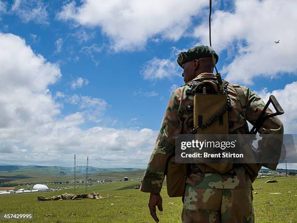 Security is tight for the Nelson Mandela funeral with the Army and Police on full display, Qunu, South Africa, 14 December 2014. An icon of...