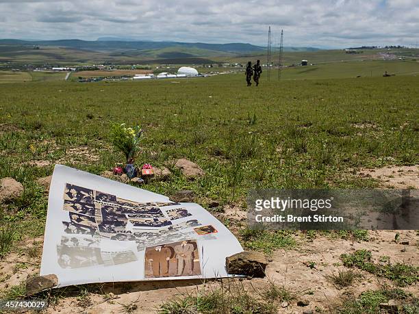 An artists offering laid out on a hilltop above the Nelson Mandela funeral, Qunu, South Africa, 14 December 2014. An icon of democracy, Mandela was...