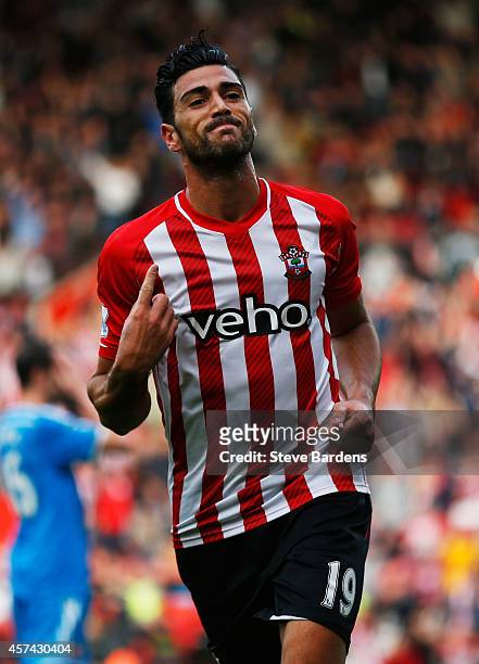 Graziano Pelle of Southampton celebrates scoring their fifth goal during the Barclays Premier League match between Southampton and Sunderland at St...