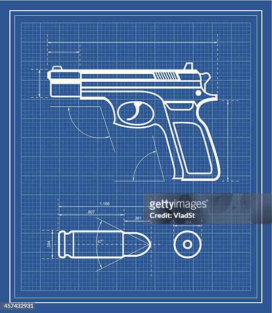 stockillustraties, clipart, cartoons en iconen met handgun blueprint - handgun