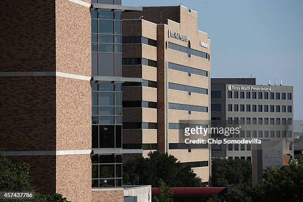 The exterior of Texas Health Presbyterian Hospital as ambulances continue to be diverted from its emergency room 'because of limitations in staffed...