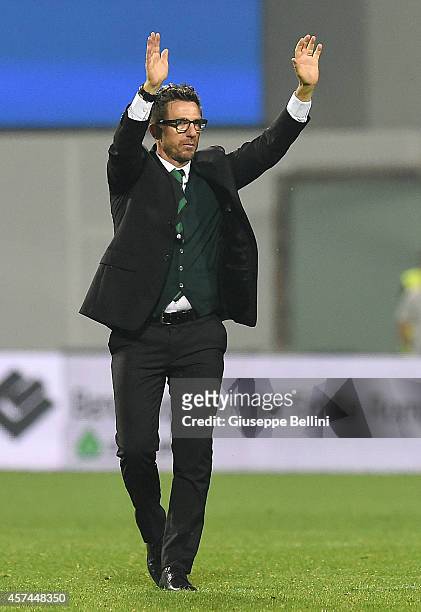 Eusebio Di Francesco head coach of Sassuolo gestures after the Serie A match between US Sassuolo Calcio and Juventus FC at Mapei Stadium on October...