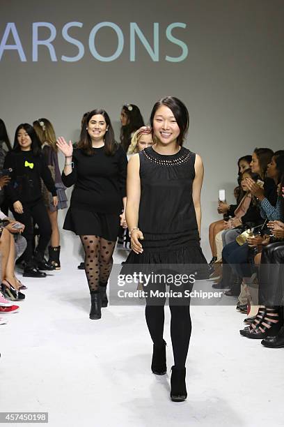 Designers Ashley Chang and Danielle Molina walk the runway with models during the Parsons preview at petitePARADE / Kids Fashion Week at Bathhouse...