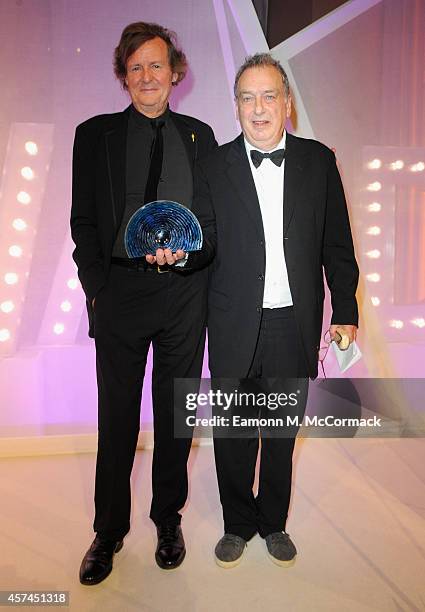 Stephen Frears with the Fellowship award with David Hare at the BFI London Film Festival Awards during the 58th BFI London Film Festival on October...