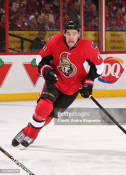 Mark Stone of the Ottawa Senators skates against the Colorado Avalanche at Canadian Tire Centre on October 16, 2014 in Ottawa, Ontario, Canada.