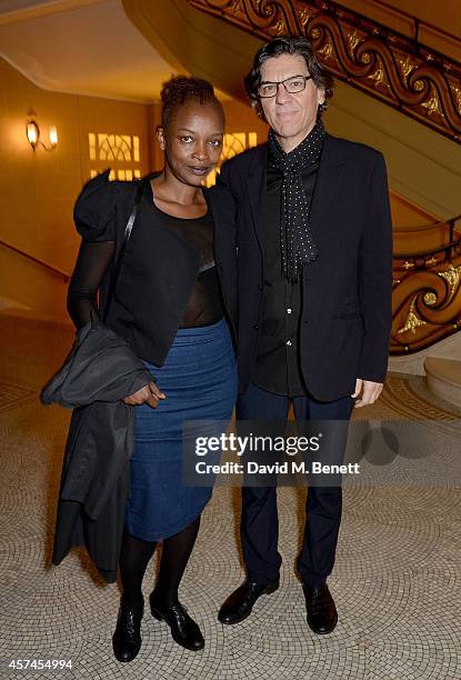 Koyo Kouoh and husband Phillipe attend the Sindika Dokolo Art Foundation dinner at Cafe Royal on October 18, 2014 in London, England.