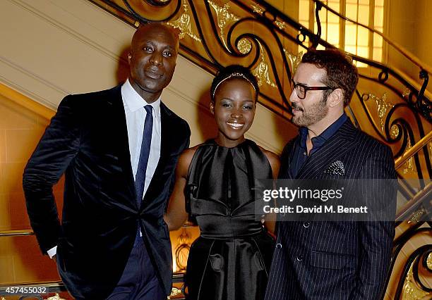 Ozwald Boateng, Lupita Nyong'o and Jeremy Piven attend the Sindika Dokolo Art Foundation dinner at Cafe Royal on October 18, 2014 in London, England.