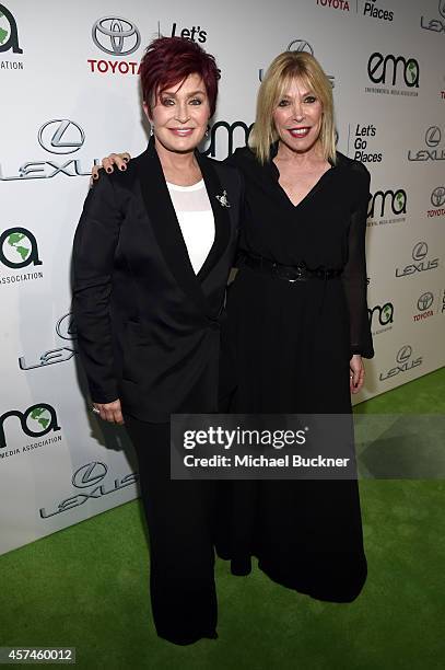 Personality Sharon Osbourne and EMA President Debbie Levin attend the 24th Annual Environmental Media Awards presented by Toyota and Lexus at Warner...