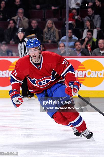 Louis Leblanc of the Montreal Canadiens skates during the NHL game against the St. Louis Blues at the Bell Centre on November 5, 2013 in Montreal,...