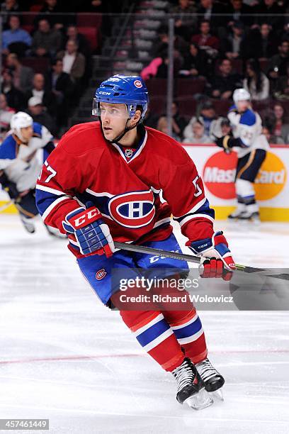 Martin St. Pierre of the Montreal Canadiens skates during the NHL game against the St. Louis Blues at the Bell Centre on November 5, 2013 in...