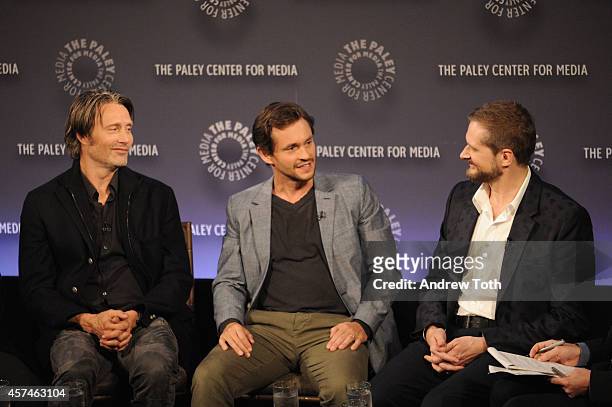 Mads Mikkelsen, Hugh Dancy and Bryan Fuller attend the 2nd annual Paleyfest New York presents: "Hannibal" at Paley Center For Media on October 18,...