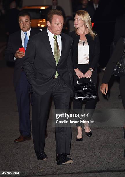 Honoree Arnold Schwarzenegger and Heather Milligan attend the 24th Annual Environmental Media Awards presented by Toyota and Lexus at Warner Bros....