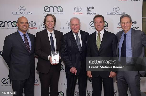 Producers Daniel Abbasi,Joel Bach, honorees Jerry Weintraub, Arnold Schwarzenegger and producer David Gelber attend the 24th Annual Environmental...