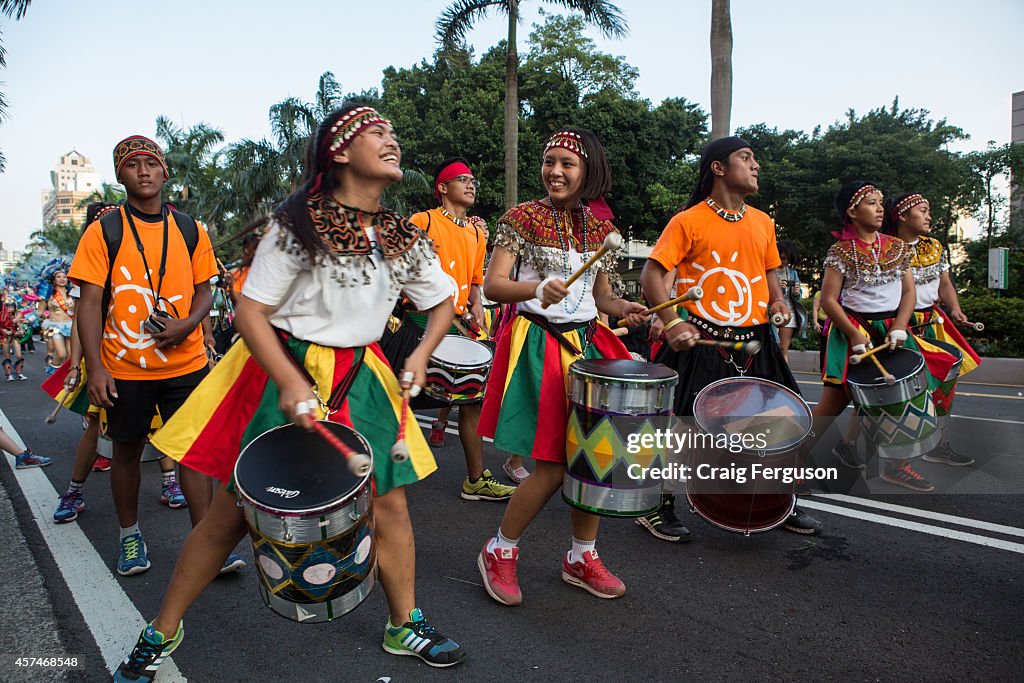 An aboriginal school drumming group at the Dream Parade. The...