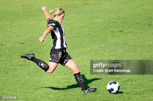 Amber Neilson of the Jets looks to pass the ball during the round six W-League match between the Western Sydney Wanderers and the Newcastle Jets at...