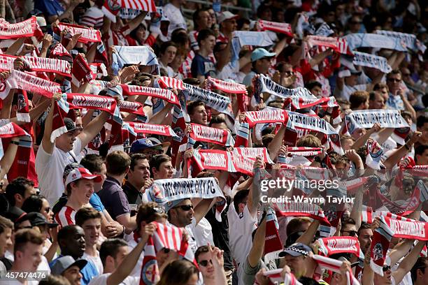 Melbourne fans during the round two A-League match between Melbourne City and the Newcastle Jets at AAMI Park on October 19, 2014 in Melbourne,...