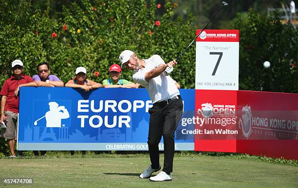 Mark Foster of England in action during the final round of the 2014 Hong Kong open at The Hong Kong Golf Club on October 19, 2014 in Hong Kong, Hong...