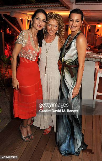 Yasmin Mills, Kelly Hoppen and Yasmin Le Bon attend a private dinner hosted by Kelly Hoppen to celebrate her design of the exclusive resort LUX Belle...