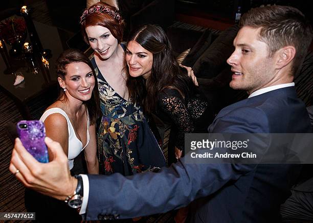 Actress Danneel Ackles, Actress Felicia Day, Actress Genevieve Padalecki and Actor Jensen Ackles take a selfie at the 200th episode of 'Supernatural'...