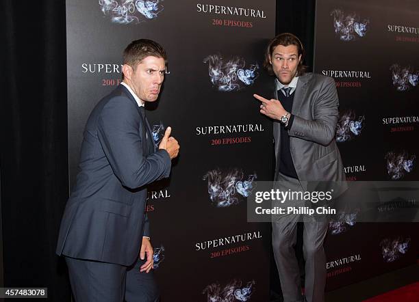 Supernatural" actors Jensen Ackles and Jared Padalecki attend the "Supernatural" 200th episode celebration at the Fairmont Pacific Rim Hotel on...