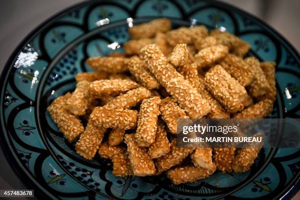 Breadsticks are displayed at the SIAL , on October 19, 2014 in Villepinte, north-east of Paris. AFP PHOTO MARTIN BUREAU