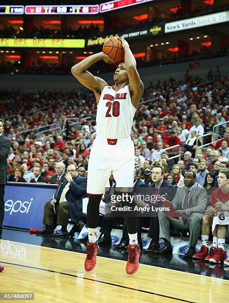 Wayne Blackshear of the Louisville Cardinals shoots the ball during the game against the Missouri State Bears at KFC YUM! Center on December 17, 2013...