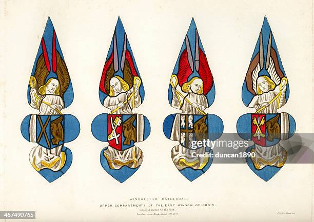 stained glass window - winchester cathedral - winchester cathedral stock illustrations