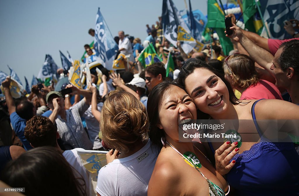 Presidential Candidate Aecio Neves Campaigns in Copacabana