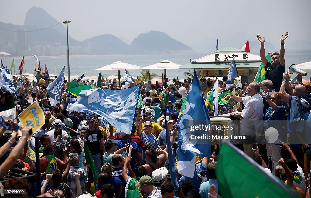 Presidential Candidate Aecio Neves Campaigns in Copacabana