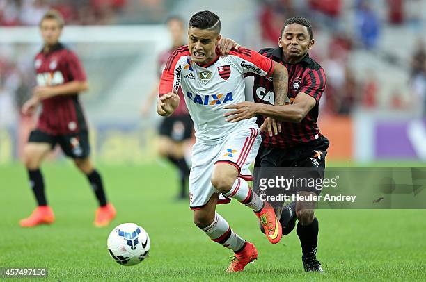 Deivid of Atletico-PR competes for the ball with Everton of Flamengo during the match between Atletico-PR and Flamengo for the Brazilian Series A...