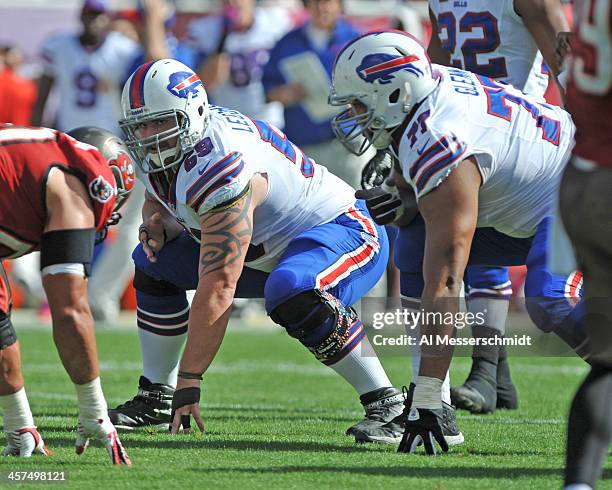 Guard Doug Legursky of the Buffalo Bills sets for play against the Tampa Bay Buccaneers December 8, 2013 at Raymond James Stadium in Tampa, Florida....