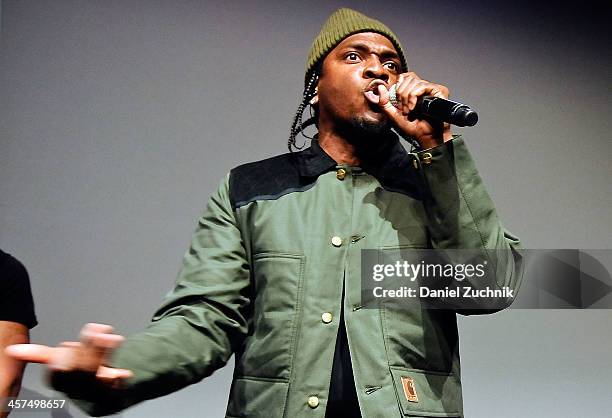 Rapper Pusha T performs during "Meet The Musician" at Apple Store Soho on December 17, 2013 in New York City.