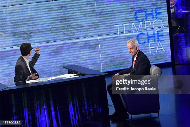 Fabio Fazio and John McEnroe attend 'Che Tempo Che Fa' Italian Tv Show on October 16, 2014 in Milan, Italy.