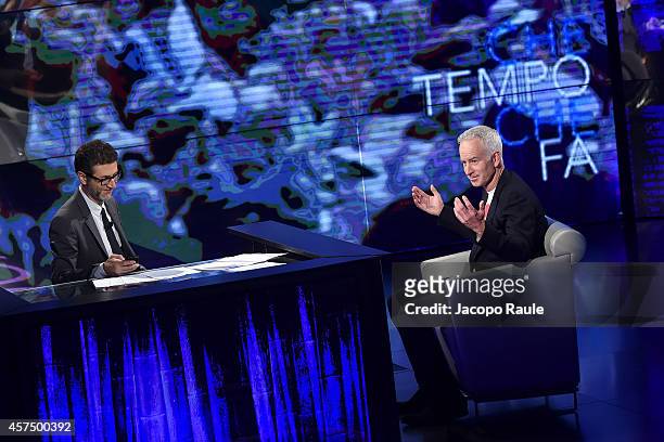 Fabio Fazio and John McEnroe attend 'Che Tempo Che Fa' Italian Tv Show on October 16, 2014 in Milan, Italy.