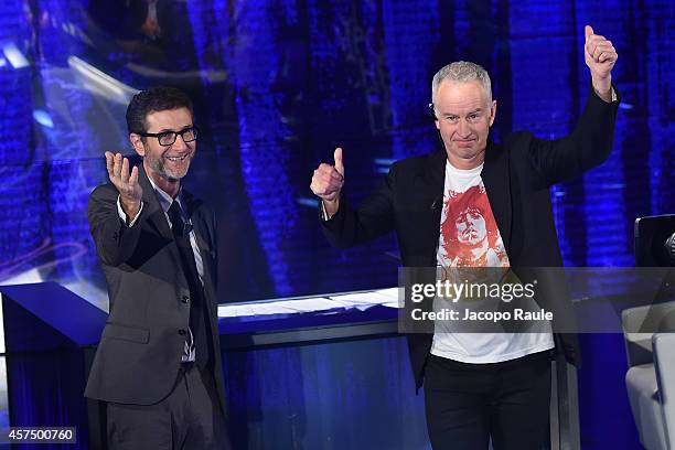 Fabio Fazio and John McEnroe attend 'Che Tempo Che Fa' Italian Tv Show on October 16, 2014 in Milan, Italy.