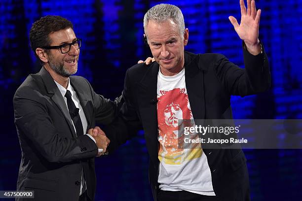 Fabio Fazio and John McEnroe attend 'Che Tempo Che Fa' Italian Tv Show on October 16, 2014 in Milan, Italy.