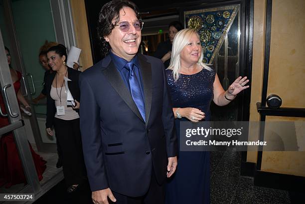 Rudy Perez and Betsy Perez attends Latin Songwriters Hall Of Fame La Musa Awards at Ritz Carlton South Beach on October 18, 2014 in Miami Beach,...