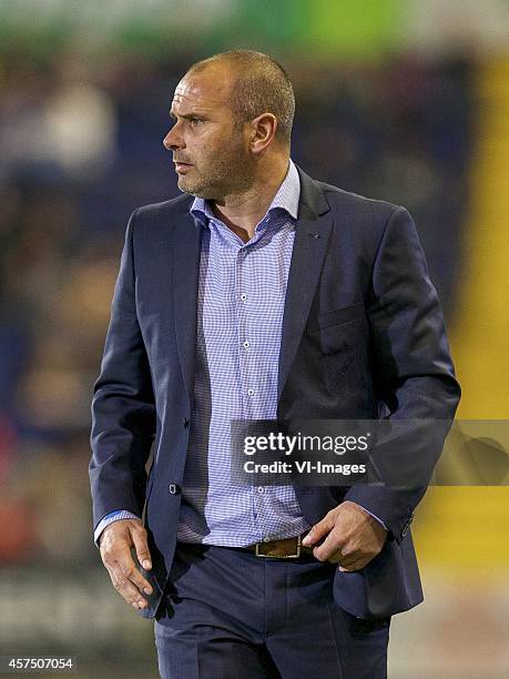 Coach Eric Hellemons of NAC Breda during the Dutch Eredivisie match between NAC Breda and ADO Den Haag at Rat Verlegh stadium on October 18, 2014 in...