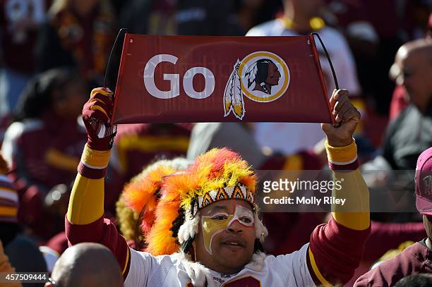 Washington Redskins fan looks on before their game against the Tennessee Titans at FedEx Field on October 19, 2014 in Landover, Maryland.